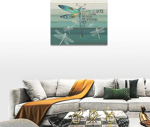 Dragonfly wall art Inspirational Quotes Wall Decor Gifts for Women Farmhouse Canvas Print She Whispered Back I Am The Storm Motivational Teal Pict...