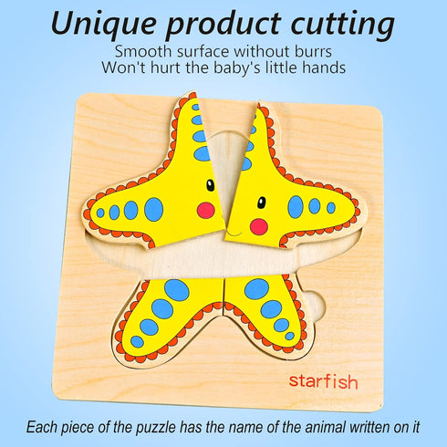 8pcs Wooden Puzzles for Toddlers 1-3, Toddler Puzzles Ages 2-4, Montessori Toys for 1-3+ Years Girl Boy, Sea Animal Puzzle for Kids, Jigsaw Puzzle...
