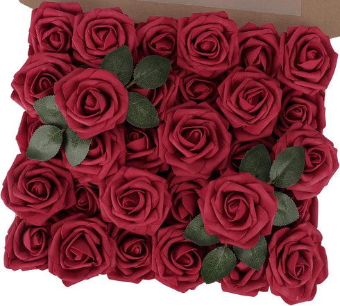 MACTING Artificial Rose Flowers 30PCS Real Touch Fake Flowers with Stem Red Foam Roses for DIY Wedding Bouquet Backdrop Table Centerpieces Arrange...