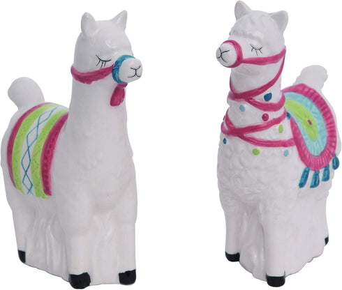 Llama Love Classic White 4 x 3 Ceramic Dolomite Valentine's Salt and Pepper Shaker Set...