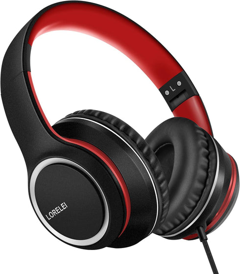 LORELEI X8 Over-Ear Wired Headphones with Microphone with 1.45m-Tangle-Free Nylon Line&3.5mm Plug,Lightweight Foldable & Portable Headphones for S...