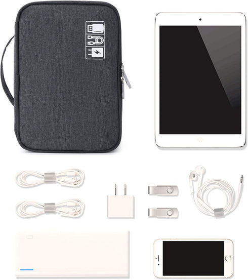 MIRLEWAIY Travel Cords Organizer Case Double-Layer Electronic Accessories Carrying Bag for Charger Cables Adapter USB Sticks Leads Memory Cards, B...