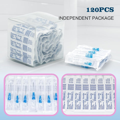 120Pcs 23Gauge Dispensing Needles 1 Inch with Cap Individually Wrapped Sealed for Scientific Labs, Measuring Refilling, Industrial Dispensing Acce...