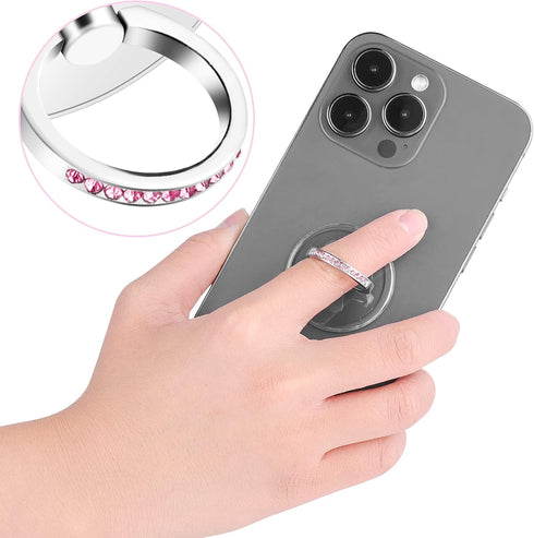 4 Pcs Diamond Phone Ring Holder Grip, Transparent Cell Phone Finger Ring Grip Kickstand, 360° Degree Rotation Finger Ring Stand, Compatible with M...