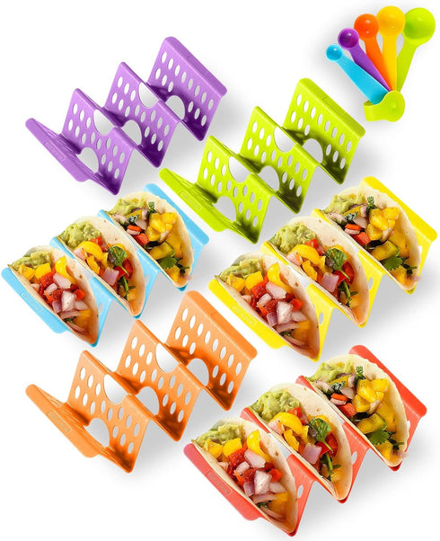 Premium Large Taco Holder Stand, Colorful Holders Set of 6 or 4 for 3 Tacos, Soft or Hard Shell Holder, Street Rack, Tray Plates, BPA Free, Dishwa...