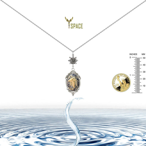 Lotus Charm Necklace Antique Decor Cameo Pendant 2 Chains Velvet Pouch for Gift...