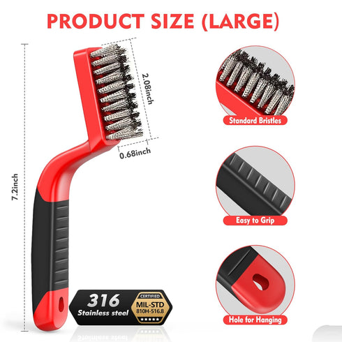 Wire Brush Set, 6-Piece - Nylon/Brass/Stainless Steel Wire Brush/Cleaning Towel with Curved Handle for Rust Removal, Stain Removal and Paint Brush...