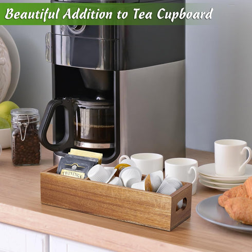 Tea Bag Organizer, Acacia Tea Bag Holder, Tea Storage Containers with 3 Slots, Wooden Sugar Packet Holder, Mini Tea Bag Caddy Box for Countertop...