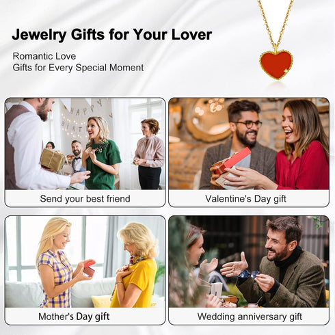 18K Gold Plated Red Heart Necklace Rhinestone Tiny Diamond Pendant Choker Necklaces Small Love Chain Necklace for Women Agate Tone Chain...