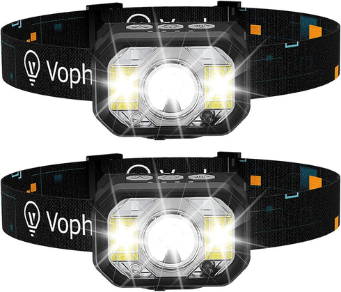 Head Lamp 2 Pack, 1200 Lumens USB Type-C Motion Sensor Rechargeable Headlamp, 6 Modes Ultra-Light Headlamp with Red Light, Waterproof Led Headlamp...