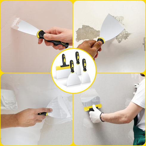 DEKEones Putty Knife Set, 4PCS Stainless Steel Scraper Paint Tool with Comfortable Grip for Drywall Repair, Wallpaper Removal and Plaster Scraping...