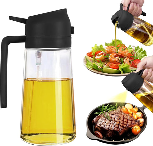 2 in 1 Oil Dispenser and Oil Sprayer, 470ml Oil Dispenser Bottle Spray and Pour, Glass Olive Oil Sprayer for Cooking, Food-Grade Oil Spray Bottle ...