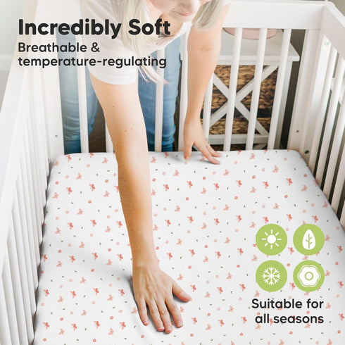 Pack and Play Sheets Fitted, 2-Pack Mini Crib Sheets - Pack N Play Sheets, Organic Fitted Crib Sheet for Pack and Play Mattress, Playard Baby Crib...