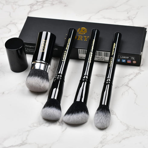 LORYP 4 Pcs Full Face Professional Makeup Brushes Set with Retractable Kabuki Airbrush For Powder,Liquid,Cream,Angled Blush Brush, Foundation Brus...