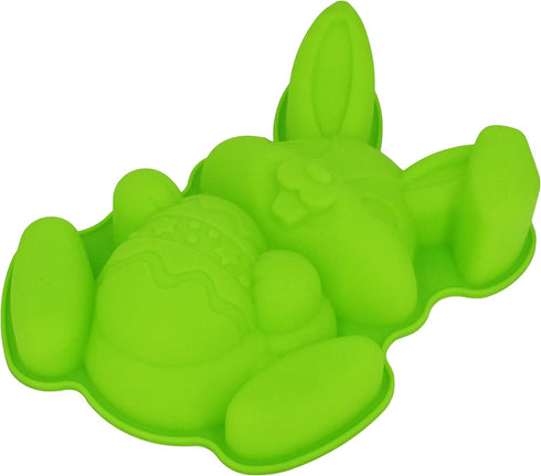 Bunny Holding Egg Cake Pan, BPA Free and Non-Stick Rabbit Silicone Bakeware Mold for Baking Easter Day Party Cake Dessert (Random Color)...
