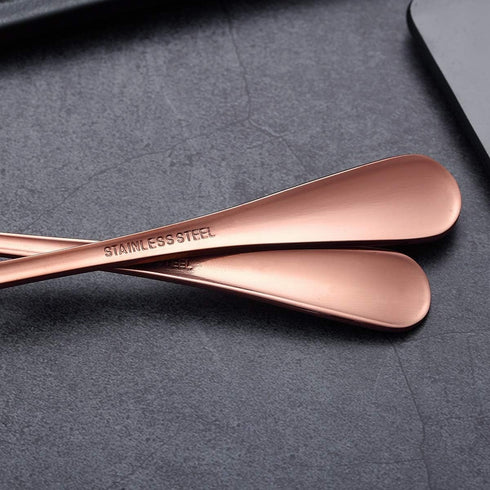 6-Piece Copper Serving Flatware Silverware Set,Stainless Steel Serving Utensil Set,Include Cake Server, Slotted Serving Spoon, Serving Spoon, Cold...