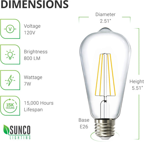 Sunco Lighting - 2 Pack Dusk to Dawn Light Bulbs LED Edison 2700K Soft White, CRI90 7W Equivalent 60W, Vintage Style ST64 Extra Bright Automatic B...