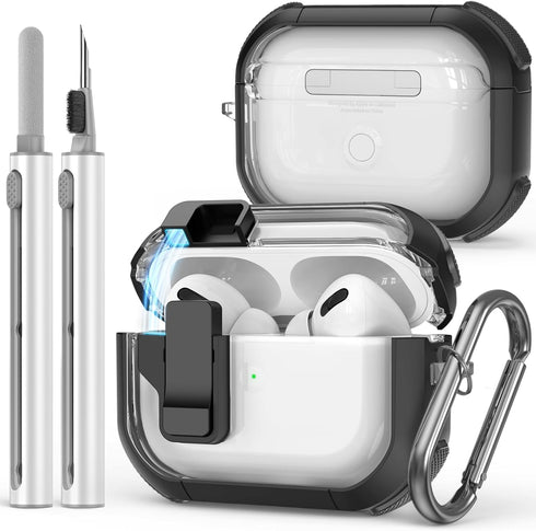 Compatible with AirPods Pro 2nd/1st Generation Clear Case with Cleaner kit,TPU Transparent Hard Shell Protective Cover with Automatic Snap Switch ...