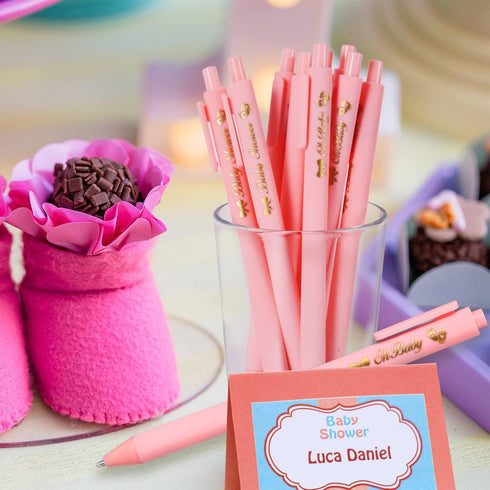 50pcs Baby Shower Pens, Retractable Ballpoint Pens for Baby Shower Them Patterns Baby Shower Ballpoint Pens with Stylus Tip Baby Shower Pen Favors...