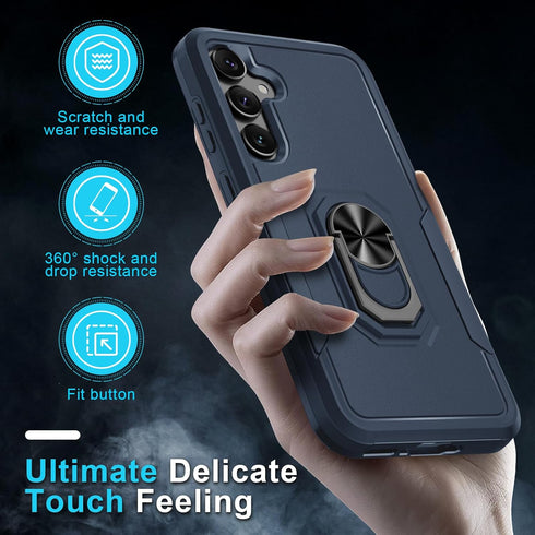 Janmitta for Samsung Galaxy A35 5G Case with Tempered Glass Screen Protector,Heavy Duty Shockproof Full Body Protective Cover Built in Rotatable M...