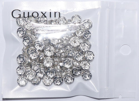 Guoxin 100Pcs Rondelle Spacer Beads Round Crystal Charms Czech Rhinestone Silver Plated Spacer Loose Beads for DIY Bracelet Necklace Jewelry Makin...
