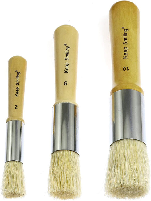 Wooden Stencil Brush 3PCS Natural Pure Hog Bristle Template Paint Brushes for Acrylic Oil Watercolor Art Painting Stencil Project Card Making DIY ...