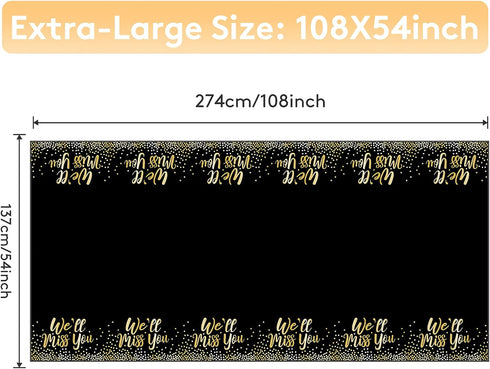3 Pack We Will Miss You Black and Gold Plastic Tablecloths, Disposable Party Table Cloths, Dot Confetti Covers for Retirement Awaits Bye Office Wo...