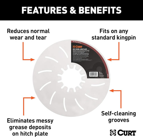 CURT 16722 5th Wheel Hitch Lube Plate, 12-Inch Diameter, White...