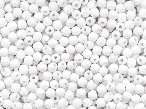 Set of Czech Faceted Glass Beads, Fire-Polished, Round 3mm, 4mm, 6mm. Two colors: Chalk White, Crystal Full Labrador. A total of 500 Pieces. Kit f...