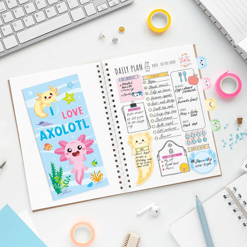 Axolotl Sticky Notes Set - Cute Animal Mexican Walking Fish Shape Sticky Note Pads to Do List Notepad Writing Memo Pads for Gift School Office Sup...