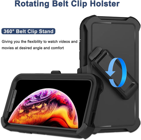 for iPhone X Case, iPhone Xs Case with Belt Clip Holster, 2X Screen Protector, Military Grade Shockproof Heavy Duty Full Body Drop-Proof Rugged Pr...