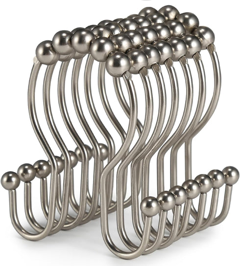 Goowin Shower Curtain Hooks, 12 Pcs Shower Curtain Rings, Stainless Steel Shower Curtain Hooks Rings Rust Proof, Smooth Sliding Anti-Drop Double S...