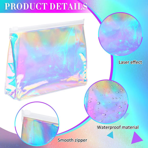 Dunzy 10 Pcs Holographic Iridescent Makeup Bag Portable Waterproof Cosmetic Makeup Pouch Cute Zippered Toiletry Bag Clear Cosmetic Bags for Travel...