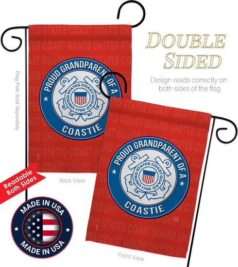 Proud Grandparent Coastie Garden Flag - Armed Forces Coast Guard USCG Semper Paratus United State American Military Veteran Retire Official - Hous...