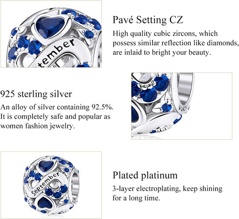Birthstone Charm Jewelry 925 Sterling Silver Infinity Love Heart Charm Openwork Bead for European Bracelets and Necklaces with 5A Cubic Zirconia, ...
