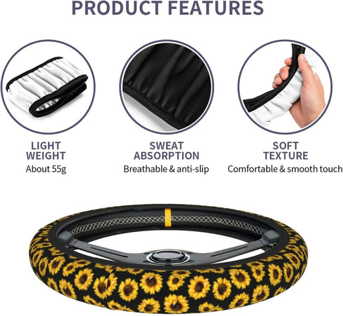 Sunflower Steering Wheel Cover 15 Inch Universal Neoprene Steering Wheel Covers for Women Men Car Steering Wheel Wrap Car Interior Protection Acce...