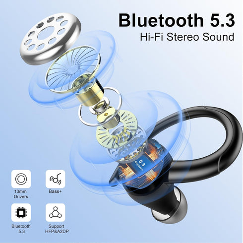 Headphones Wireless Earbuds Sport, Bluetooth 5.3 Over Ear Buds Stereo Deep Bass Headset with Earhooks, 48H Wireless Earphones with HD Mic, IP7 Wat...