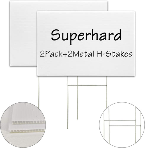 Blank Yard Signs With Stakes, 2 Pack 18 x 12 Inches White Plastic Yard Lawn Sign For Happy Birthday,Garage Sale Signs, Rent, Guidepost Decorations...
