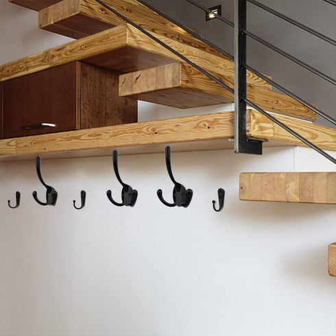 10 Pack Heavy Duty Wall Mounted Black Coat Hooks With 30 Screws - Mudroom, Backpack, Robe, Hat Hooks (Two Types of Hooks + Three Types of Screws I...