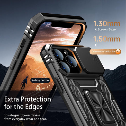 MERRO for iPhone 13 Pro Case with Screen Protector,Sliding Camera Cover,Military-Grade Cover with Magnetic Stand Phone Case 6.1" Black...