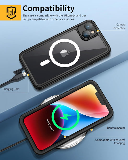 Lanhiem for iPhone 14 Magnetic Case, Waterproof Dustproof Shockproof Case with Built-in Screen Protector Compatible with Magsafe, Full Body Protec...
