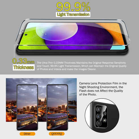 QHOHQ 3 Pack Screen Protector for Samsung Galaxy A52 4G/5G with 3 Packs Camera Lens Protector,Tempered Glass Film,9H Hardness - HD - Anti-Scratch ...
