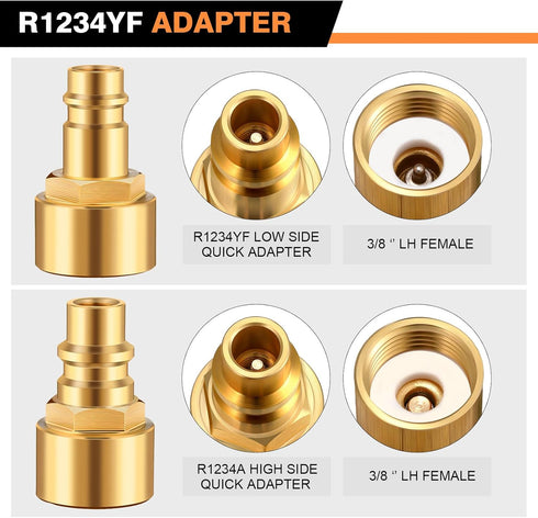 6 Pcs R1234yf to R12 Retrofit Conversion Adapter Fitting Kit Compatible with 1/4 Sae Thread Low High Side Retrofit Conversion Ac Charging Port Ada...