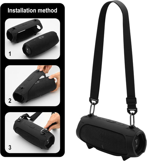 TXEsign Silicone Case Cover for JBL Charge 5 Portable Bluetooth Speaker, Travel Carrying Protective Case w Shoulder Strap Holder Full Protection C...