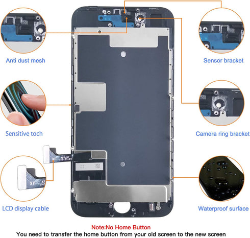 for iPhone 8/ SE 2020 2nd Generation Screen Replacement Black, LCD Touch Screen Digitizer with Repair Tools for A2275, A2298, A2296 with Waterproo...
