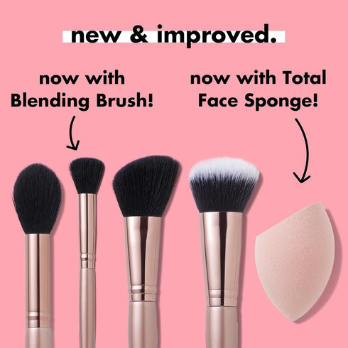 e.l.f. Cosmetics Complexion Essentials Brush & Sponge Set, Concealer, Powder, Blush & Highlighter Brushes & Total Face Sponge For A Perfect Comple...