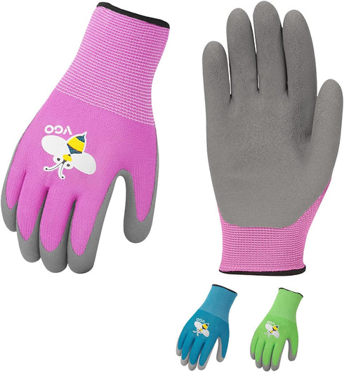 Vgo... 3-Pairs Age 3-5 Kids Gardening Gloves, Children Yard Work Gloves, Soft Safety Rubber Gloves (XXXS, KID-RB6013)...