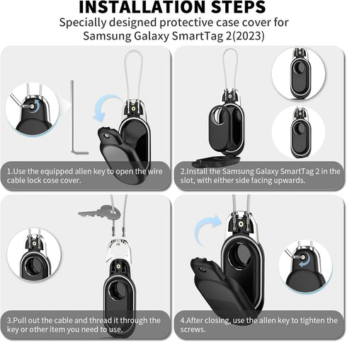 2 Pack Wire Cable Lock Case Cover for Samsung Galaxy SmartTag2, Secure Holder Case Cover Compatible with Samar Tag 2, Waterproof Case Cover with W...