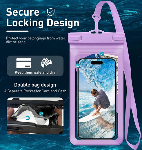 Universal Waterproof Phone Case, with Inside Card Holder, Large Dry Bag Compatible for iPhone 15 14 13 12 Pro Max XS Plus Samsung Galaxy S22, IPX8...