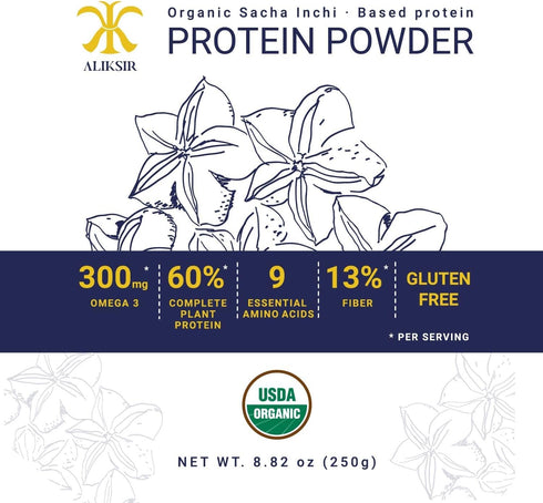 Organic Sacha Inchi Plant Based Protein Powder - by Aliksir - 100% Natural, Vegan, Gluten-Free, 9 Grams Protein, Low Carb, 9 Essential Amino Acids...